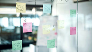 Sticky notes on glass